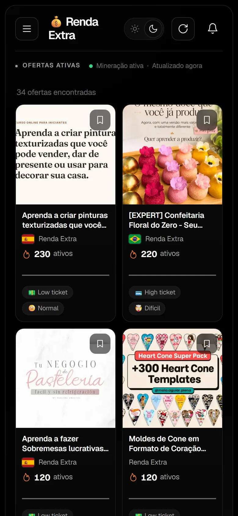 Ofertas do nicho Renda Extra no celular