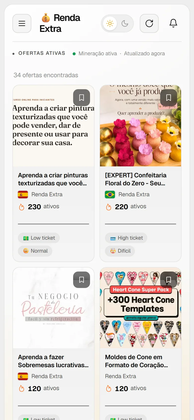 Ofertas do nicho Renda Extra no celular
